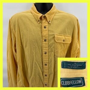 VTG Clubfellow Yellow Corduroy Shirt Mens XL Button Down‎ 90s Grandpacore Cotton